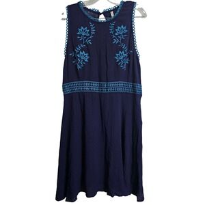 Boho Crochet Hippie Folk Xhilaration Dress Womens XXL Navy Floral Embroidered